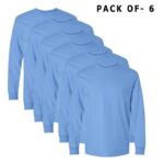 Gildan Men's Ultra Cotton Long Sleeve T-Shirt | Pack of 6 Made with 6 Oz./yd² (Us) 10.1 Oz./l Yd (Ca), 100% Cotton, 18 Singles - Carolina Blue