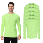 High Visibility Safety Long Sleeves Shirt for Worker | High Performance Pure Dry Fit Poly, Hi Vis 100% Polyester Safety Neon Green Moisture Wicking Tee Size S, Bulk 5 Pack