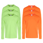 High Visibility Long Sleeve Pure Dry Fit Poly Safety Work T-Shirt for Men | Hi Vis Moisture Wicking Lightweight Shirts for Work Wear in Neon Green And Orange, 100% Polyester, 6 Pack